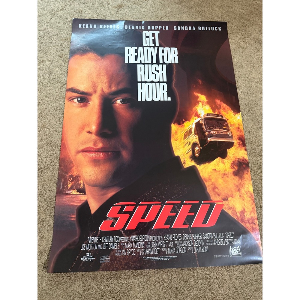 Vintage 1994 Speed Movie Poster‎ Keanu Reeves Sandra Bullock 27x39 Action Film